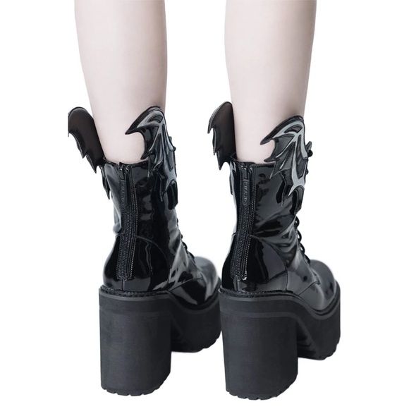 killstar holographic wing lace up platform boots - Picture 5 of 5